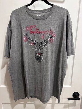 Lowe’s Believe Reindeer Christmas T-Shirt 2XL Gray Holiday Graphic Tee